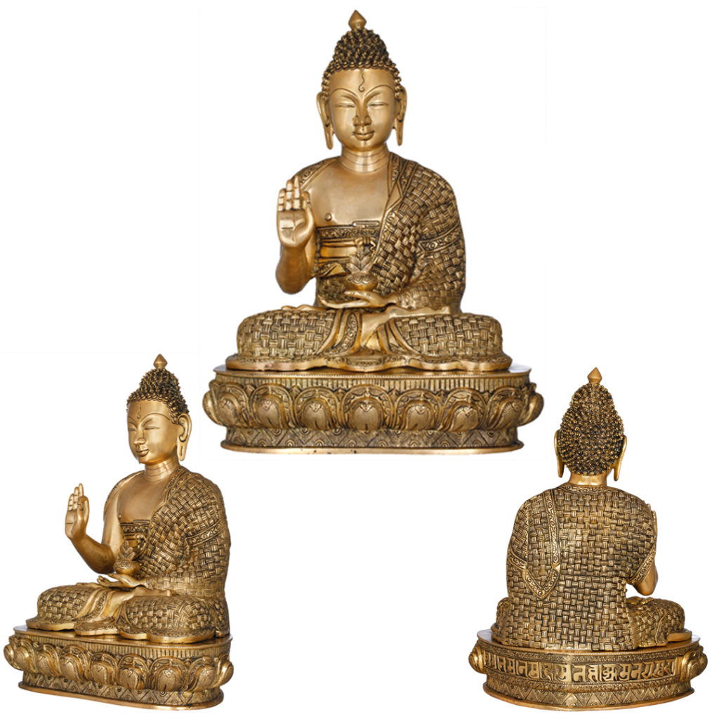 Padamasana Lord Buddha Clad In A Superbly Woven Robe Brass Statue ...