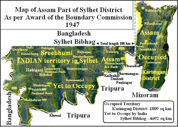 Map showing legal Indian territory in Bangladesh.
